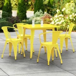 LT&S Alloy Series Lancaster Table & Seating Alloy Series 32" X 32" Yellow Dining Height Outdoor Table With 4 Arm Chairs