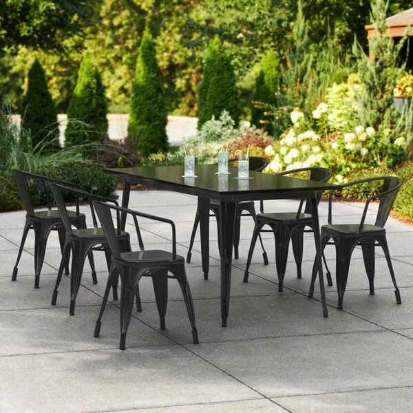 LT&S Alloy Series Lancaster Table & Seating Alloy Series 63" X 32" Black Dining Height Outdoor Table With 6 Arm Chairs 1 LT&S Alloy Series Lancaster Table & Seating Alloy Series 63" X 32" Black Dining Height Outdoor Table With 6 Arm Chairs