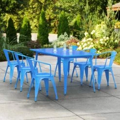 LT&S Alloy Series Lancaster Table & Seating Alloy Series 63" X 32" Blue Dining Height Outdoor Table With 6 Arm Chairs