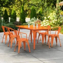 LT&S Alloy Series Lancaster Table & Seating Alloy Series 63" X 32" Orange Dining Height Outdoor Table With 6 Arm Chairs