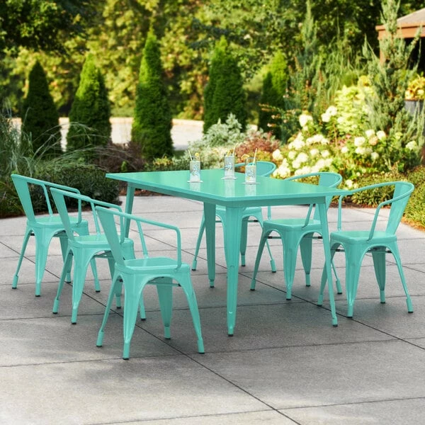 LT&S Alloy Series Lancaster Table & Seating Alloy Series 63" X 32" Seafoam Dining Height Outdoor Table With 6 Arm Chairs 1 LT&S Alloy Series Lancaster Table & Seating Alloy Series 63" X 32" Seafoam Dining Height Outdoor Table With 6 Arm Chairs