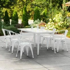 LT&S Alloy Series Lancaster Table & Seating Alloy Series 63" X 32" White Dining Height Outdoor Table With 6 Arm Chairs