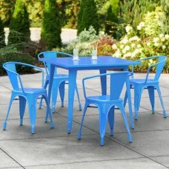 LT&S Alloy Series Lancaster Table & Seating Alloy Series 36" X 36" Blue Dining Height Outdoor Table With 4 Arm Chairs