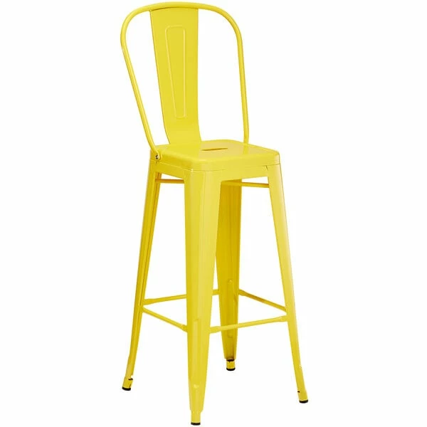LT&S Alloy Series Lancaster Table & Seating Alloy Series 24" X 24" Yellow Outdoor Bar Height Table With 2 Metal Cafe Bar Stools 4 LT&S Alloy Series Lancaster Table & Seating Alloy Series 24" X 24" Yellow Outdoor Bar Height Table With 2 Metal Cafe Bar Stools - Image 4