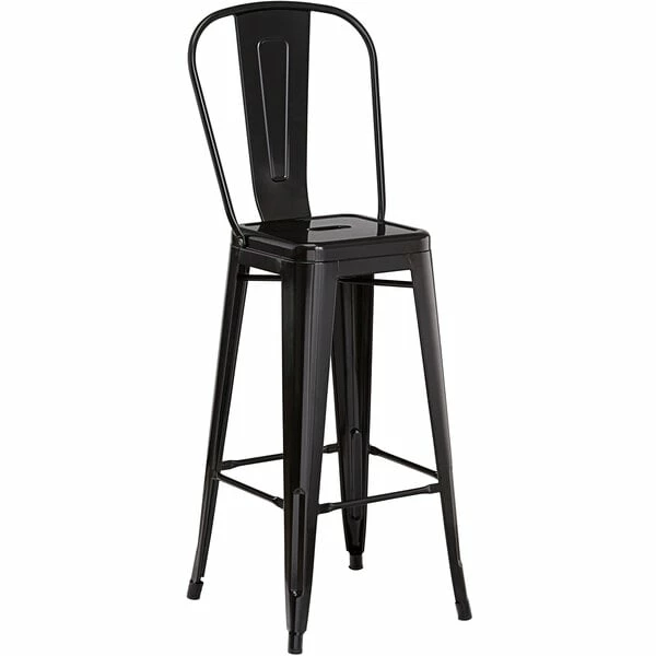 LT&S Alloy Series Lancaster Table & Seating Alloy Series 30" Round Black Outdoor Bar Height Table With 4 Metal Cafe Bar Stools 4 LT&S Alloy Series Lancaster Table & Seating Alloy Series 30" Round Black Outdoor Bar Height Table With 4 Metal Cafe Bar Stools - Image 4