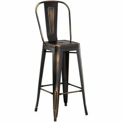 LT&S Alloy Series Lancaster Table & Seating Alloy Series 30" Round Distressed Copper Outdoor Bar Height Table With 4 Metal Cafe Bar Stools -Lancaster Table & Seating Shop 2253818