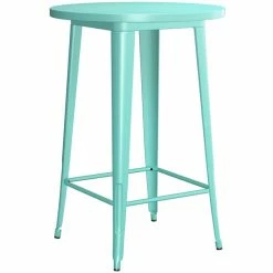 LT&S Alloy Series Lancaster Table & Seating Alloy Series 30" Round Seafoam Outdoor Bar Height Table With 4 Metal Cafe Bar Stools -Lancaster Table & Seating Shop 2253825