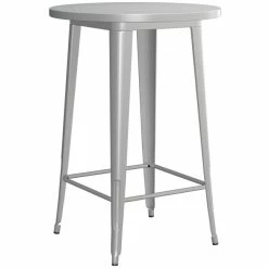 LT&S Alloy Series Lancaster Table & Seating Alloy Series 30" Round Silver Outdoor Bar Height Table With 4 Metal Cafe Bar Stools -Lancaster Table & Seating Shop 2253827