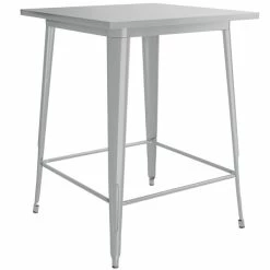 LT&S Alloy Series Lancaster Table & Seating Alloy Series 32" X 32" Silver Outdoor Bar Height Table With 4 Metal Cafe Bar Stools -Lancaster Table & Seating Shop 2253849