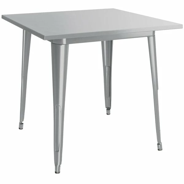LT&S Alloy Series Lancaster Table & Seating Alloy Series 32" X 32" Silver Dining Height Outdoor Table With 4 Industrial Cafe Chairs 3 LT&S Alloy Series Lancaster Table & Seating Alloy Series 32" X 32" Silver Dining Height Outdoor Table With 4 Industrial Cafe Chairs - Image 3