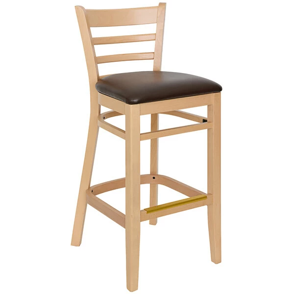 BFM Seating Berkeley Natural Beechwood Ladder Back Barstool With 2" Black Vinyl Seat 1 BFM Seating Berkeley Natural Beechwood Ladder Back Barstool With 2" Black Vinyl Seat