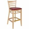 BFM Seating Berkeley Natural Beechwood Ladder Back Barstool With 2" Burgundy Vinyl Seat