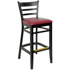BFM Seating Berkeley Black Beechwood Ladder Back Barstool With 2" Burgundy Vinyl Seat
