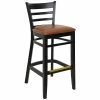 BFM Seating Berkeley Black Beechwood Ladder Back Barstool With 2" Light Brown Vinyl Seat