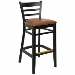 BFM Seating Berkeley Black Beechwood Ladder Back Barstool With 2" Light Brown Vinyl Seat