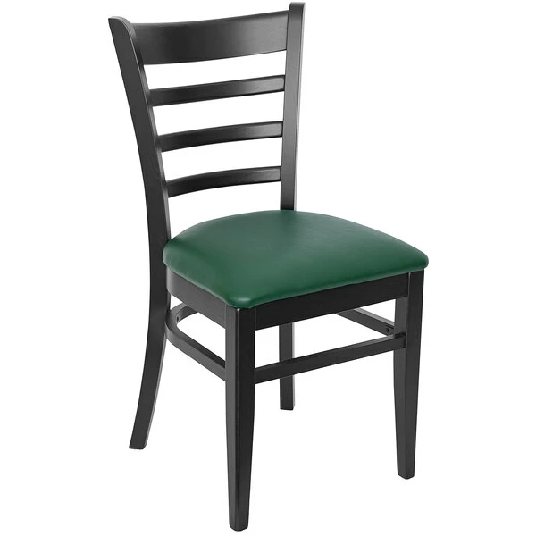 BFM Seating Berkeley Black Beechwood Ladder Back Side Chair With 2" Green Vinyl Seat 1 BFM Seating Berkeley Black Beechwood Ladder Back Side Chair With 2" Green Vinyl Seat