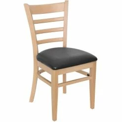 BFM Seating Berkeley Natural Beechwood Ladder Back Side Chair With 2" Dark Brown Vinyl Seat