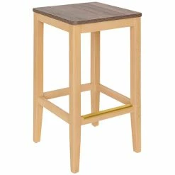 BFM Seating Stockton Natural Beechwood Square Backless Barstool With Relic Knotty Pine Seat