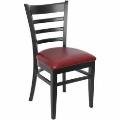 BFM Seating Berkeley Black Beechwood Ladder Back Side Chair With 2" Burgundy Vinyl Seat