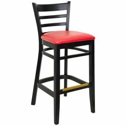 BFM Seating Berkeley Black Beechwood Ladder Back Barstool With 2" Red Vinyl Seat