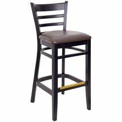 BFM Seating Berkeley Black Beechwood Ladder Back Barstool With 2" Dark Brown Vinyl Seat