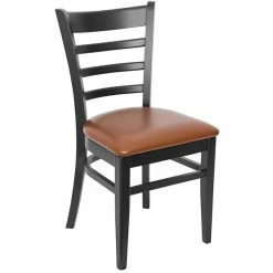 BFM Seating Berkeley Black Beechwood Ladder Back Side Chair With 2" Light Brown Vinyl Seat