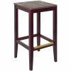 BFM Seating Stockton Dark Mahogany Beechwood Square Backless Barstool With Relic Farmhouse Seat