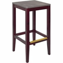 BFM Seating Stockton Dark Mahogany Beechwood Square Backless Barstool With Relic Chestnut Seat