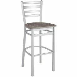BFM Seating Lima Silver Mist Steel Ladder Back Barstool With Relic Chestnut Seat