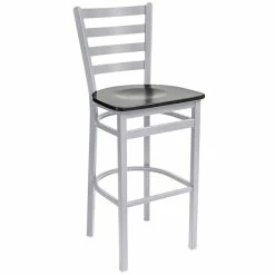BFM Seating Lima Silver Mist Steel Bar Height Chair With Black Wooden Seat
