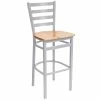 BFM Seating Lima Silver Mist Steel Bar Height Chair With Natural Wooden Seat
