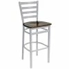 BFM Seating Lima Silver Mist Steel Bar Height Chair With Walnut Wooden Seat