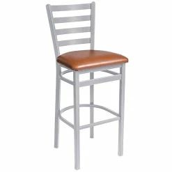BFM Seating Lima Silver Mist Steel Bar Height Chair With 2" Light Brown Vinyl Seat