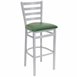 BFM Seating Lima Silver Mist Steel Bar Height Chair With 2" Green Vinyl Seat