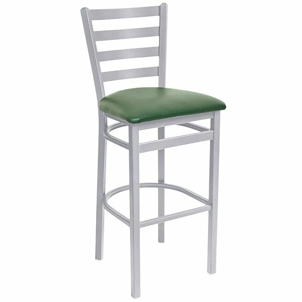 BFM Seating Lima Silver Mist Steel Bar Height Chair With 2" Green Vinyl Seat 1 BFM Seating Lima Silver Mist Steel Bar Height Chair With 2" Green Vinyl Seat