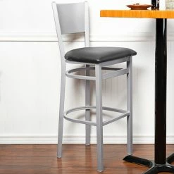 BFM Seating Axel Silver Mist Steel Bar Height Chair With Black Padded Vinyl Seat