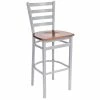BFM Seating Lima Silver Mist Steel Bar Height Chair With Autumn Ash Wooden Seat