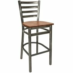 BFM Seating Lima Steel Bar Height Chair With Ash Wooden Seat And Clear Coat Frame