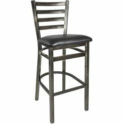 BFM Seating Lima Steel Bar Height Chair With 2" Black Vinyl Seat And Clear Coat Frame