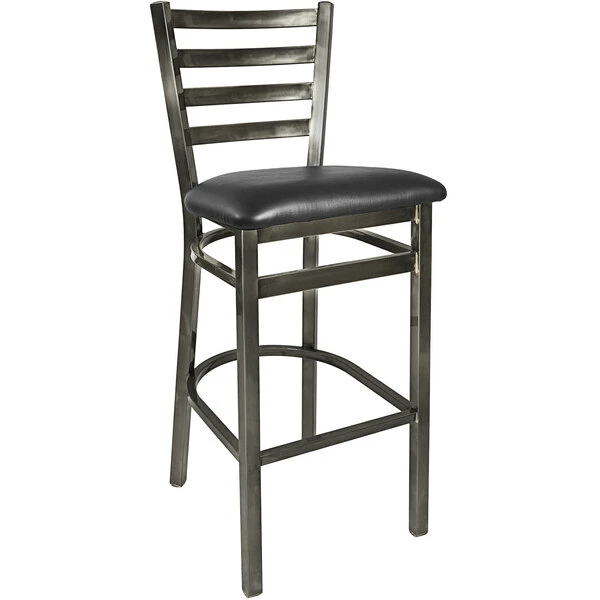 BFM Seating Lima Steel Bar Height Chair With 2" Black Vinyl Seat And Clear Coat Frame 1 BFM Seating Lima Steel Bar Height Chair With 2" Black Vinyl Seat And Clear Coat Frame