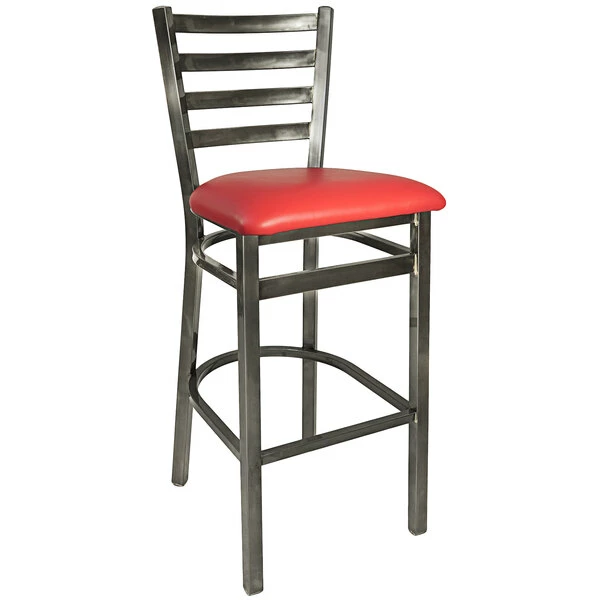 BFM Seating Lima Steel Bar Height Chair With 2" Red Vinyl Seat And Clear Coat Frame 1 BFM Seating Lima Steel Bar Height Chair With 2" Red Vinyl Seat And Clear Coat Frame