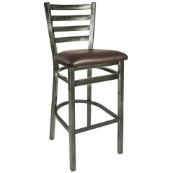 BFM Seating Lima Steel Bar Height Chair With 2" Dark Brown Vinyl Seat And Clear Coat Frame