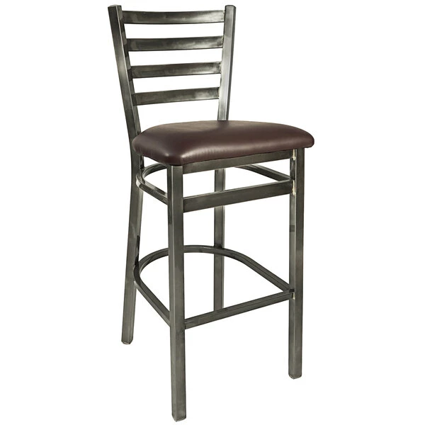 BFM Seating Lima Steel Bar Height Chair With 2" Dark Brown Vinyl Seat And Clear Coat Frame 1 BFM Seating Lima Steel Bar Height Chair With 2" Dark Brown Vinyl Seat And Clear Coat Frame