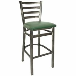 BFM Seating Lima Steel Bar Height Chair With 2" Green Vinyl Seat And Clear Coat Frame
