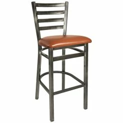 BFM Seating Lima Steel Bar Height Chair With 2" Light Brown Vinyl Seat And Clear Coat Frame