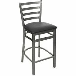 BFM Seating Lima Clear Coated Steel Counter Height Bar Stool With 2" Black Vinyl Seat