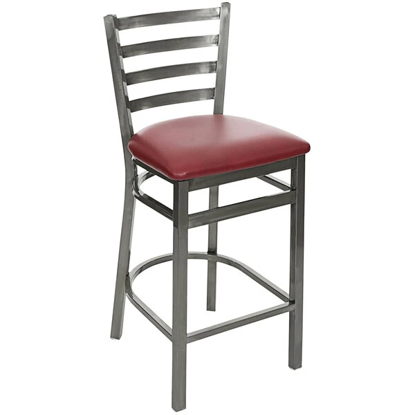 BFM Seating Lima Clear Coated Steel Counter Height Bar Stool With 2" Burgundy Vinyl Seat 1 BFM Seating Lima Clear Coated Steel Counter Height Bar Stool With 2" Burgundy Vinyl Seat