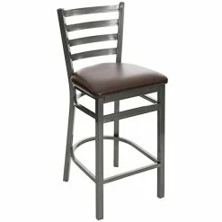 BFM Seating Lima Clear Coated Steel Counter Height Bar Stool With 2" Dark Brown Vinyl Seat