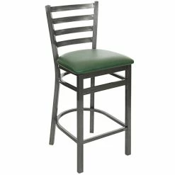BFM Seating Lima Clear Coated Steel Counter Height Bar Stool With 2" Green Vinyl Seat