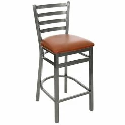 BFM Seating Lima Clear Coated Steel Counter Height Bar Stool With 2" Light Brown Vinyl Seat